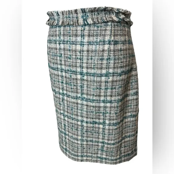 Brooks Brothers Beautiful Wool &amp; Mohair Plaid Skirt, Lined, Fringe Trim, Sz 12,