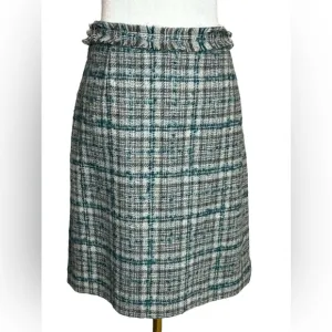 Brooks Brothers Beautiful Wool &amp; Mohair Plaid Skirt, Lined, Fringe Trim, Sz 12,
