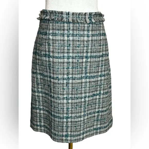 Brooks Brothers Beautiful Wool &amp; Mohair Plaid Skirt, Lined, Fringe Trim, Sz 12,