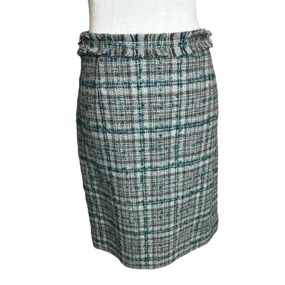 Brooks Brothers Beautiful Wool &amp; Mohair Plaid Skirt, Lined, Fringe Trim, Sz 12,