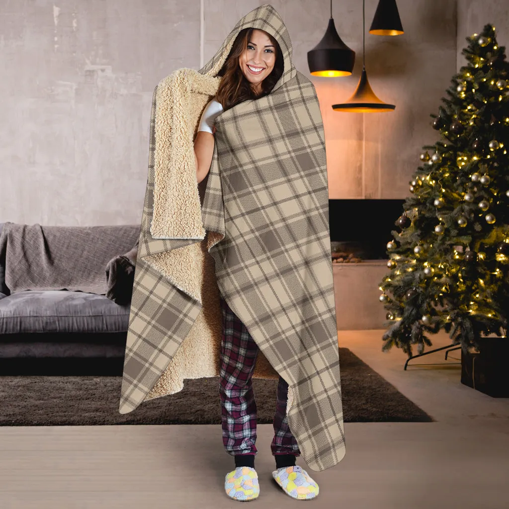 Brown and Tan Hooded Blanket With Tan Sherpa Lining