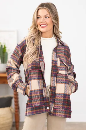 Brown and Tan Multicolor Plaid Shacket