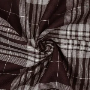 Brown-Gray-Multi Wool Polyester Plaid Woven Twill Suiting Fabric