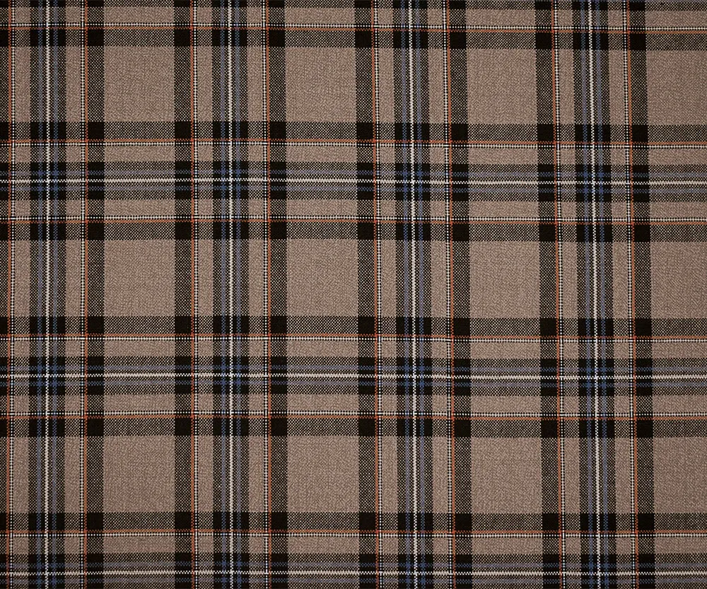 Brown-Orange-Multi Wool-Poly Plaid Woven Shirting Fabric