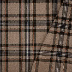 Brown-Orange-Multi Wool-Poly Plaid Woven Shirting Fabric