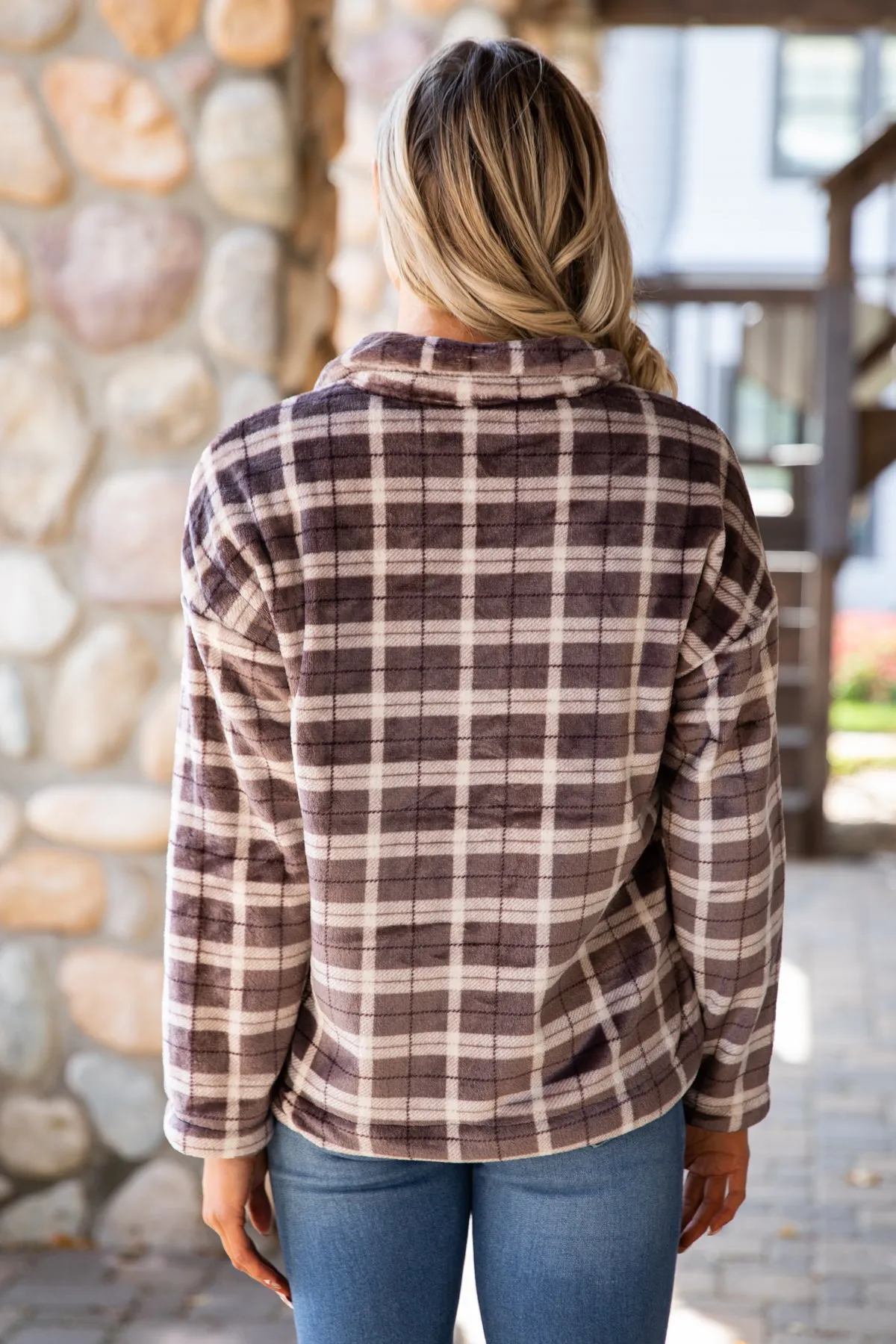 Brown Plaid Fuzzy Plaid Jacket