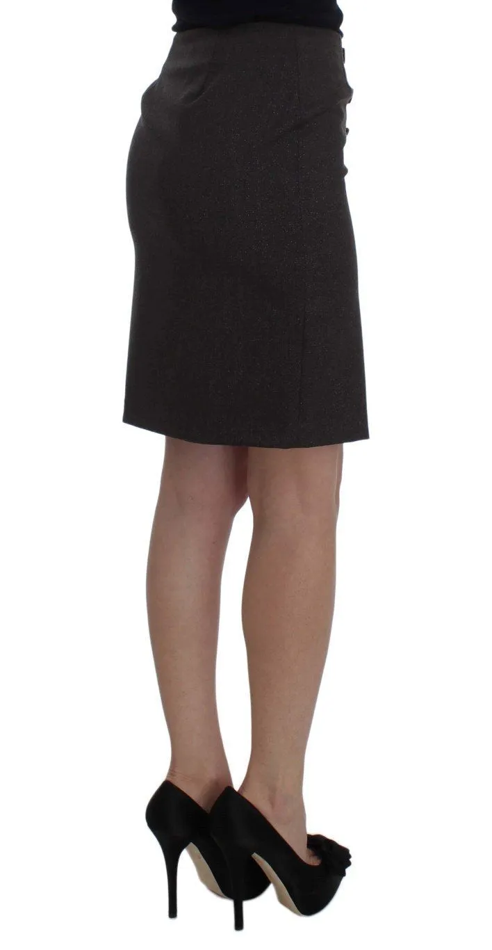 Brown Wool Stretch Pencil Skirt