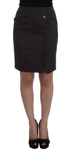 Brown Wool Stretch Pencil Skirt