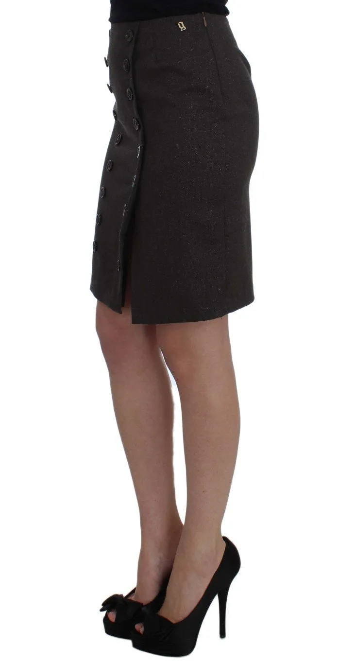 Brown Wool Stretch Pencil Skirt