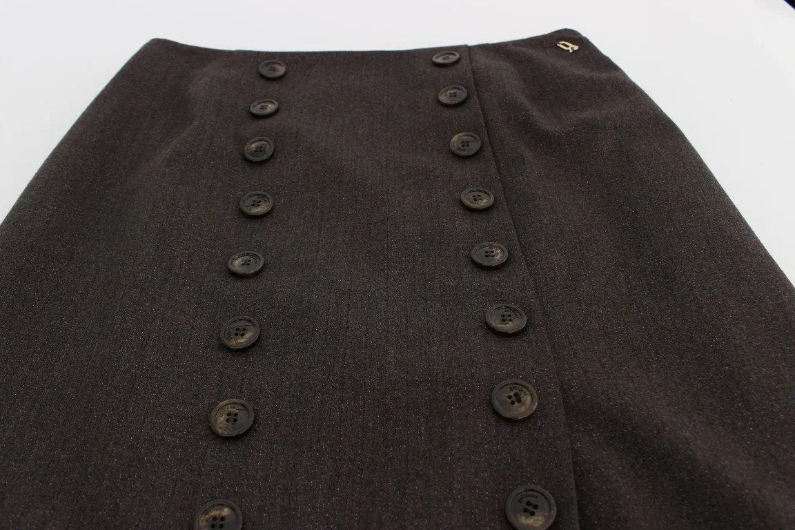 Brown Wool Stretch Pencil Skirt