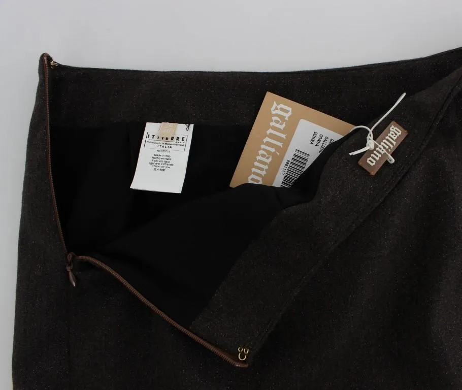 Brown Wool Stretch Pencil Skirt