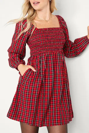 BS3207 Plaid Long Sleeve Short Dress