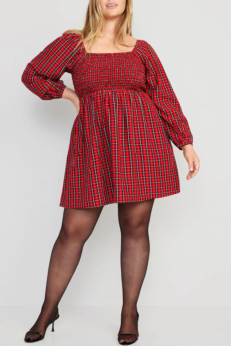 BS3207 Plaid Long Sleeve Short Dress
