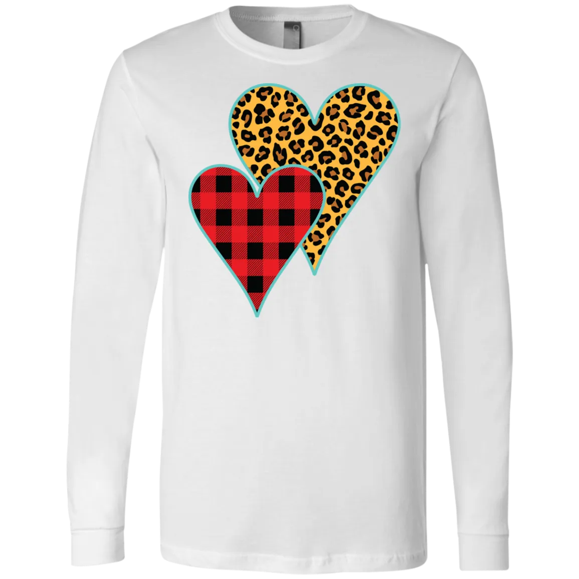 Buffalo Plaid & Leopard Print Heart Long Sleeve Tee – Perfect for Valentine’s Day!