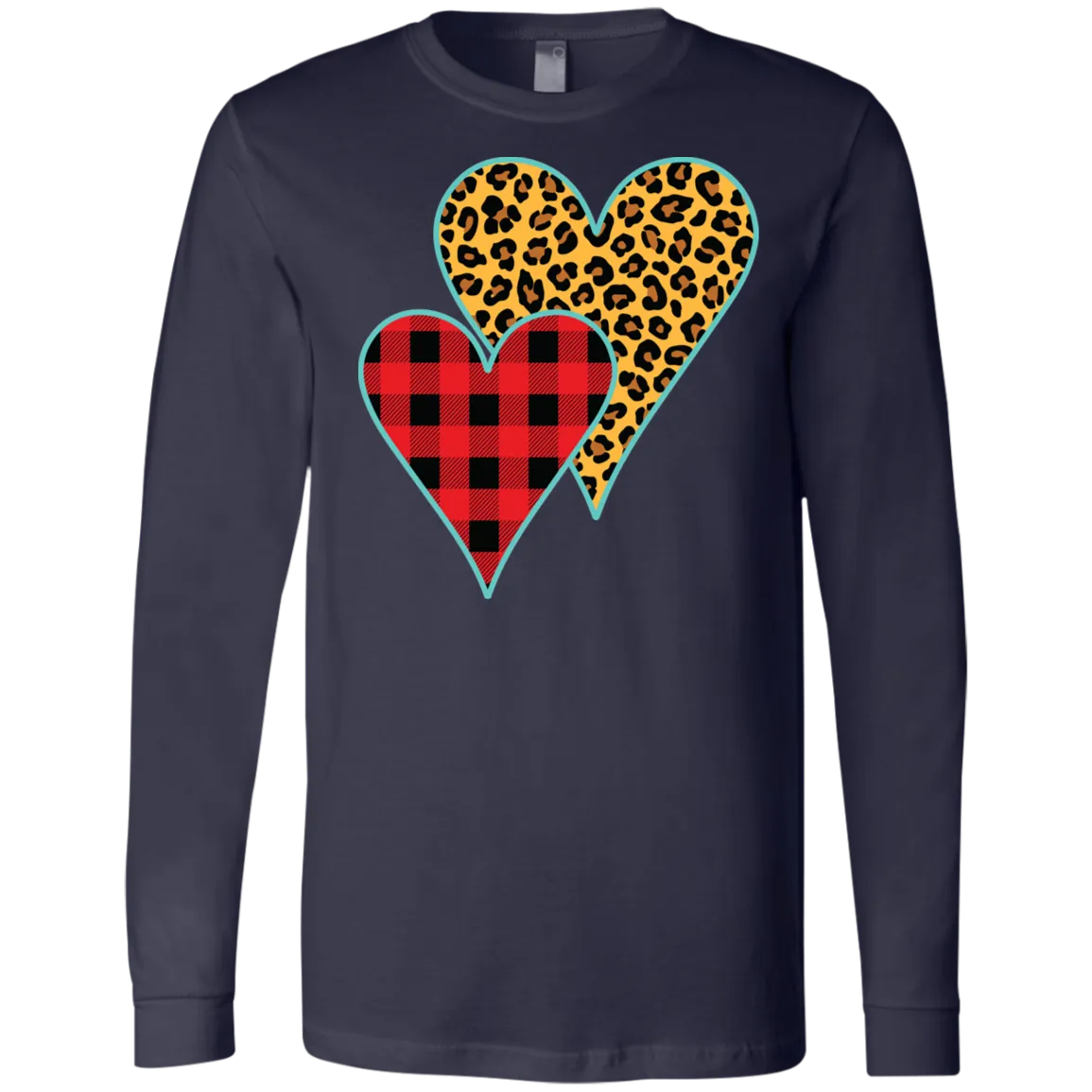 Buffalo Plaid & Leopard Print Heart Long Sleeve Tee – Perfect for Valentine’s Day!