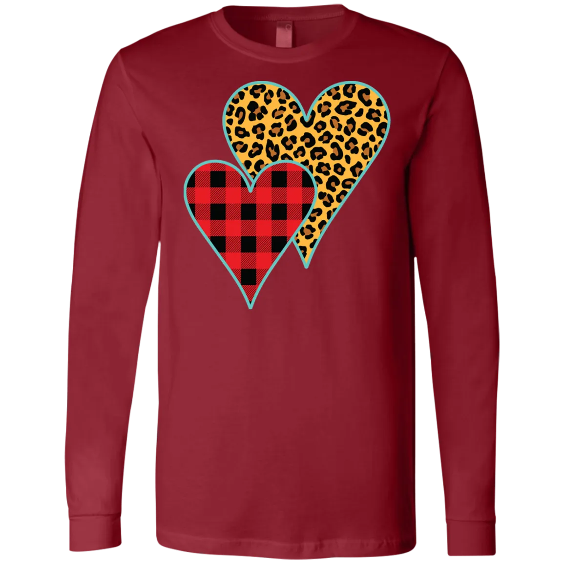 Buffalo Plaid & Leopard Print Heart Long Sleeve Tee – Perfect for Valentine’s Day!