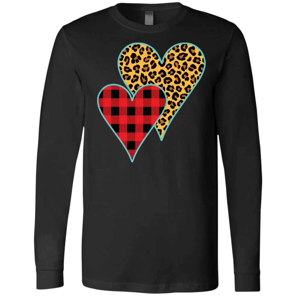 Buffalo Plaid & Leopard Print Heart Long Sleeve Tee – Perfect for Valentine’s Day!