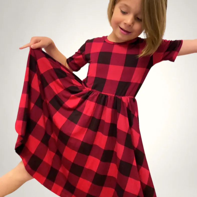 Buffalo Plaid Kids Twirl Dress