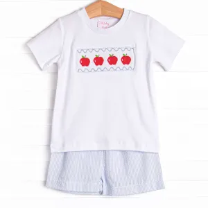 Bunch of Apples Smocked Short Set, Blue