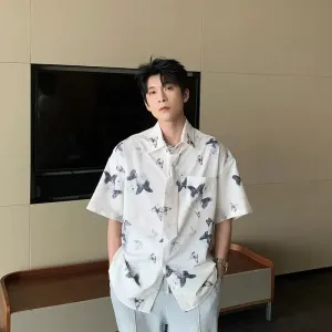 Butterfly Print Short Sleeve Shirt