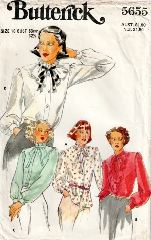 Butterick 5655 Womens Classic Romantic Ruffled Blouses 1970s Vintage Sewing Pattern Size 10 Bust 32.5 inches