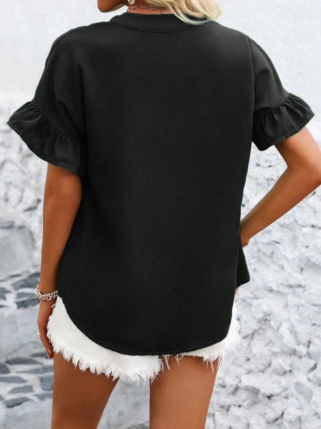 Button Down Ruffled Short Sleeve Shirt (7 Colors)