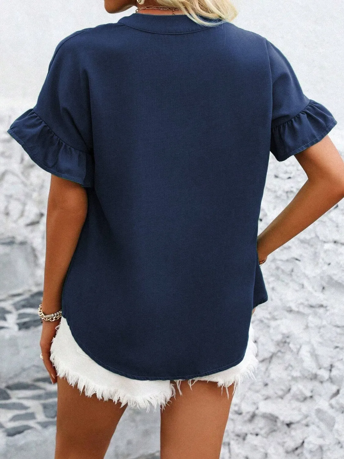 Button Down Ruffled Short Sleeve Shirt (7 Colors)