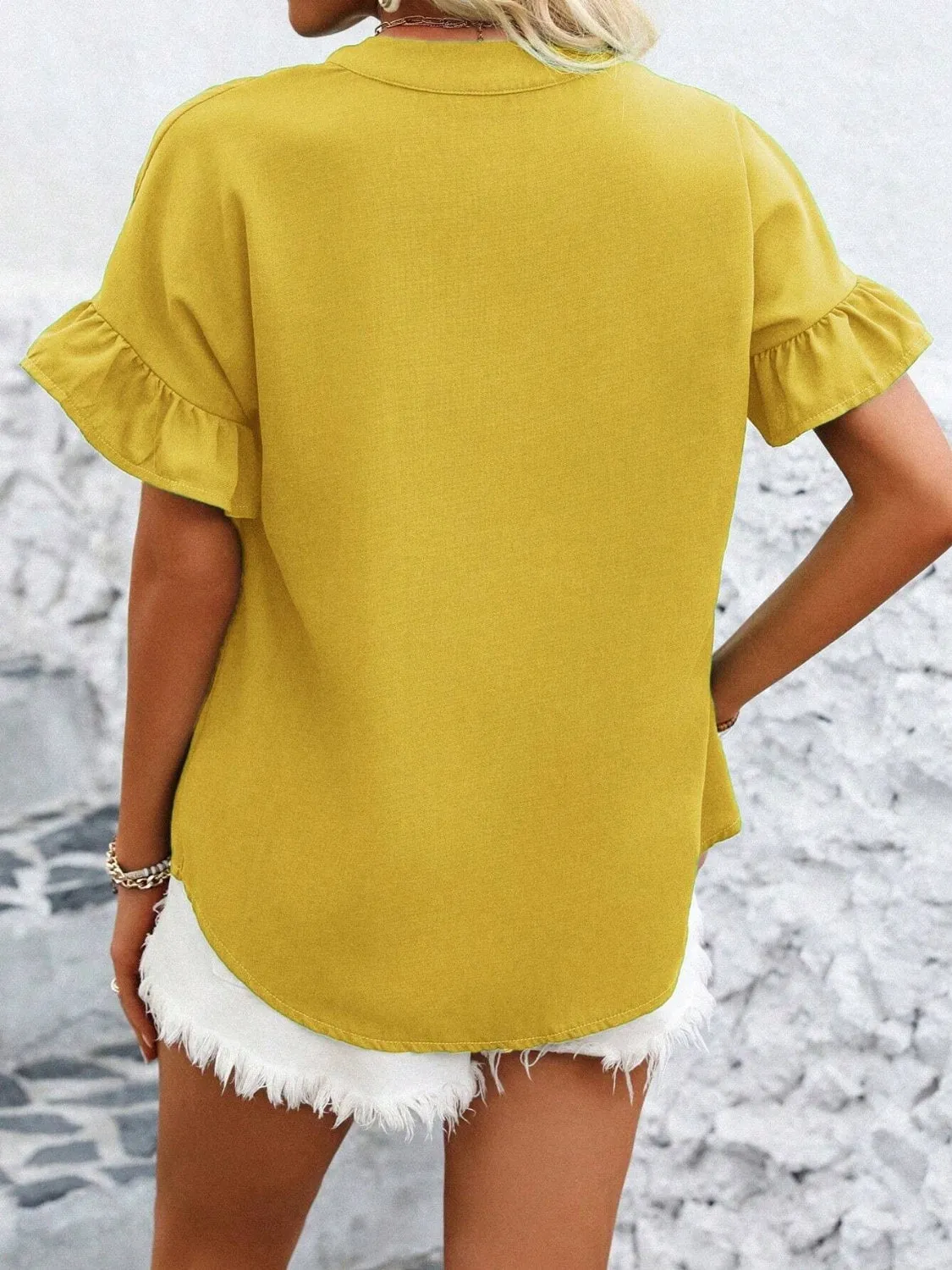 Button Down Ruffled Short Sleeve Shirt (7 Colors)
