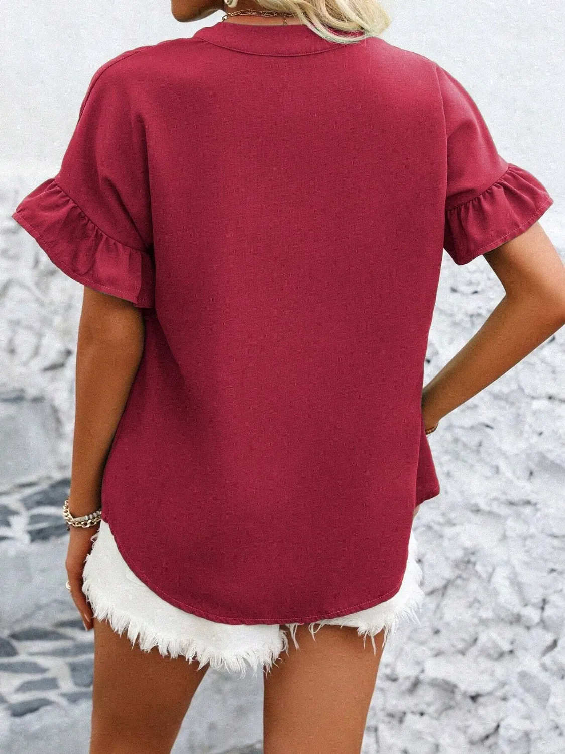 Button Down Ruffled Short Sleeve Shirt (7 Colors)