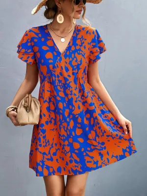 Cade Ruffled Printed V-Neck Short Sleeve Mini Dress