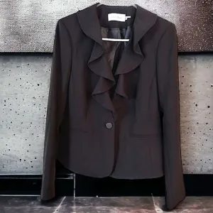 Calvin Klein Blazer, Ruffled, Black, Size 6, One button closure on front, NWT