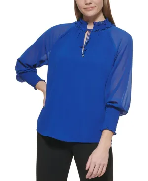 Calvin Klein Womens Long Sleeve Ruffle Collar Blouse M2TAI691