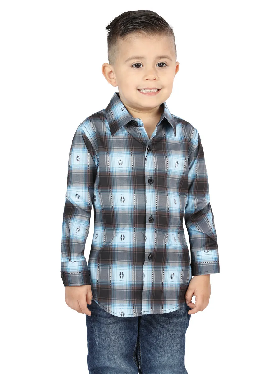Camisa Vaquera Manga Larga Estampada Cuadros Azul/Negro para Niños 'El Señor de los Cielos' - ID: 44736