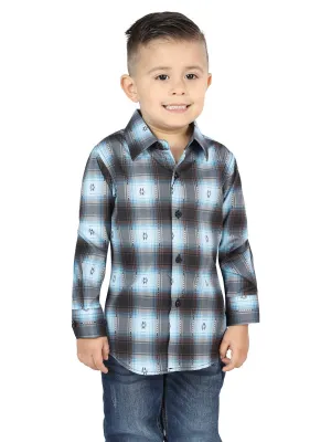 Camisa Vaquera Manga Larga Estampada Cuadros Azul/Negro para Niños 'El Señor de los Cielos' - ID: 44736