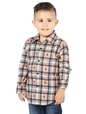 Camisa Vaquera Manga Larga Estampada Cuadros Beige/Negro para Niños 'El Señor de los Cielos' - ID: 44732