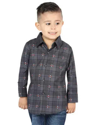 Camisa Vaquera Manga Larga Estampada Cuadros Gris/Cafe para Niños 'El Señor de los Cielos' - ID: 44742