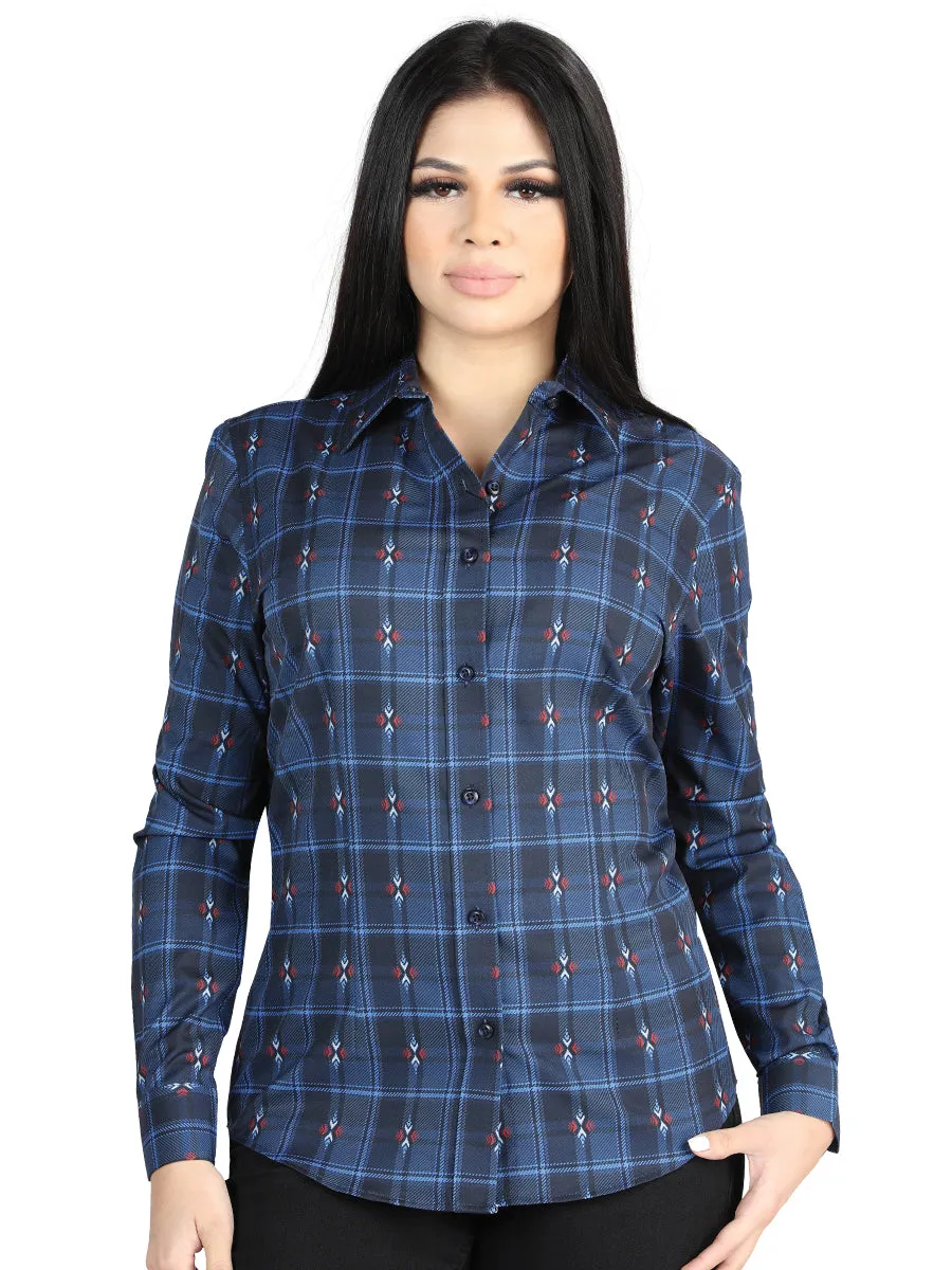 Camisa Vaquera Manga Larga Estampada Cuadros Negro/Azul para Mujer 'El Señor de los Cielos' - ID: 44721
