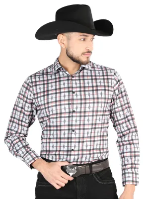 Camisa Vaquera Manga Larga Estampada Cuadros Negro/Blanco para Hombre 'El Señor de los Cielos' - ID: 44703