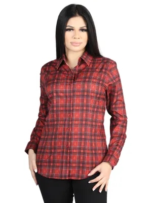 Camisa Vaquera Manga Larga Estampada Cuadros Rojo para Mujer 'El Señor de los Cielos' - ID: 44722
