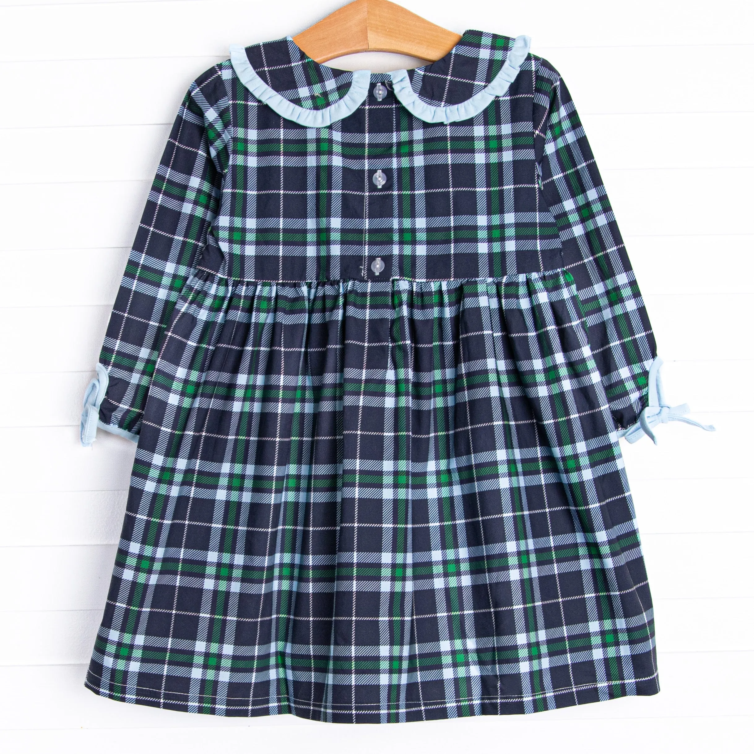 Campbell Long Sleeve Dress, Navy Plaid