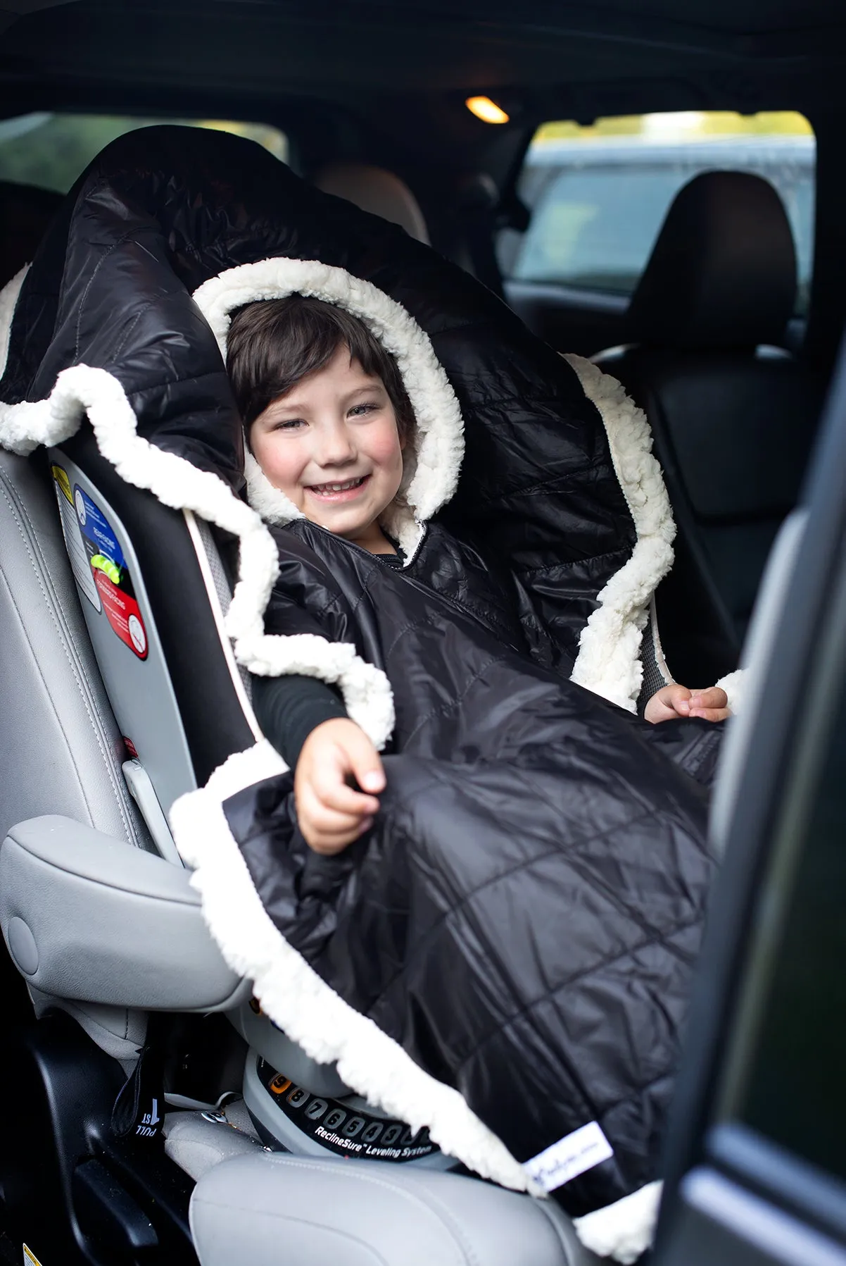 Car Seat Poncho - Car Crash Tested and CPSC Compliant - Black Sherpa