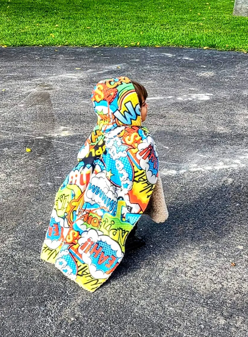 Car Seat Poncho Car Crash Tested Comic Hero Teddy Reversible