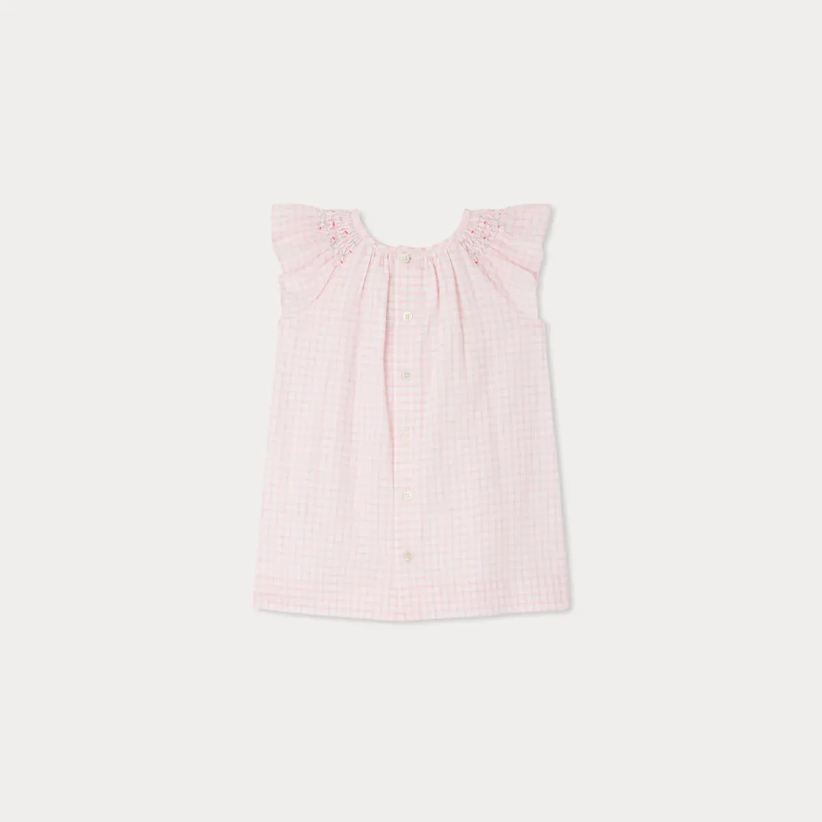 Carmella dress in smocked and embroidered checks