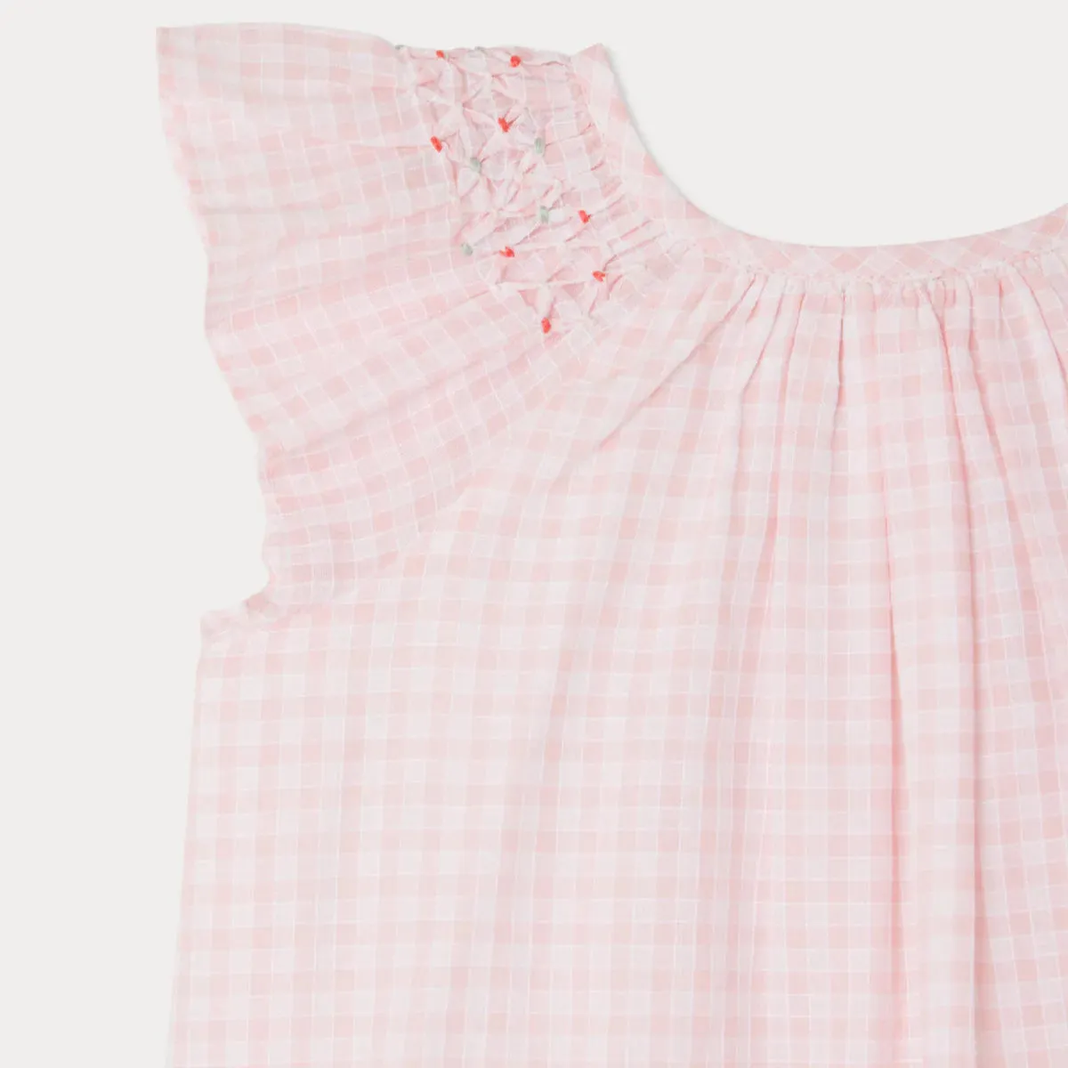 Carmella dress in smocked and embroidered checks