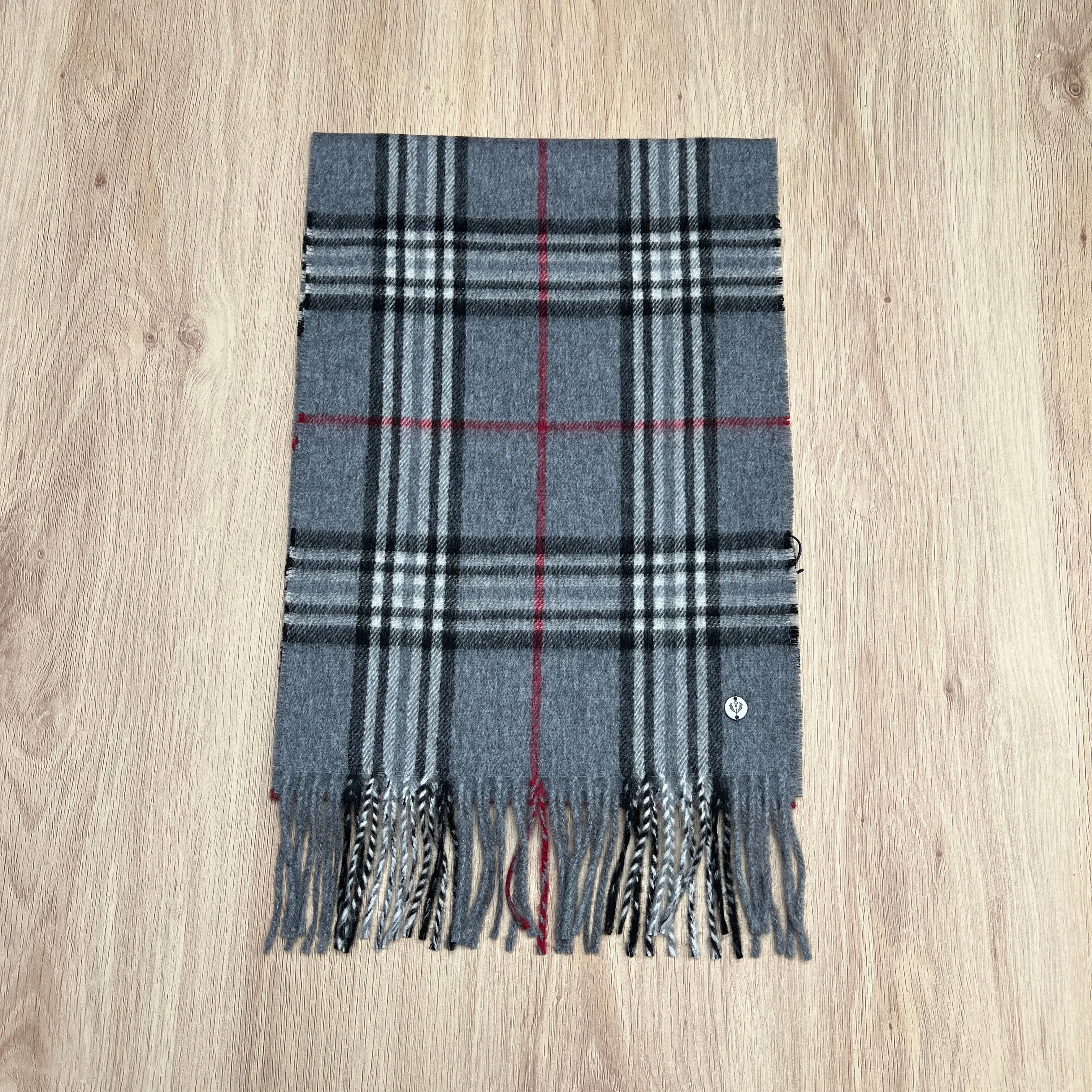 Cashmere blend scarf - grey plaid