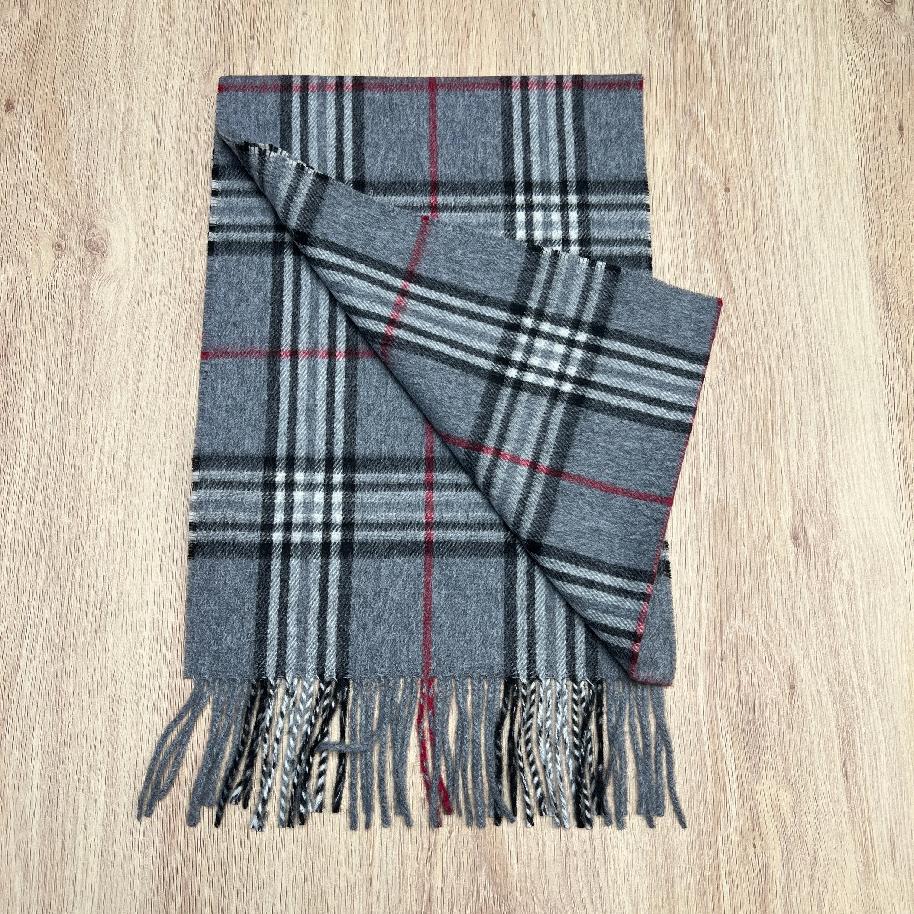 Cashmere blend scarf - grey plaid