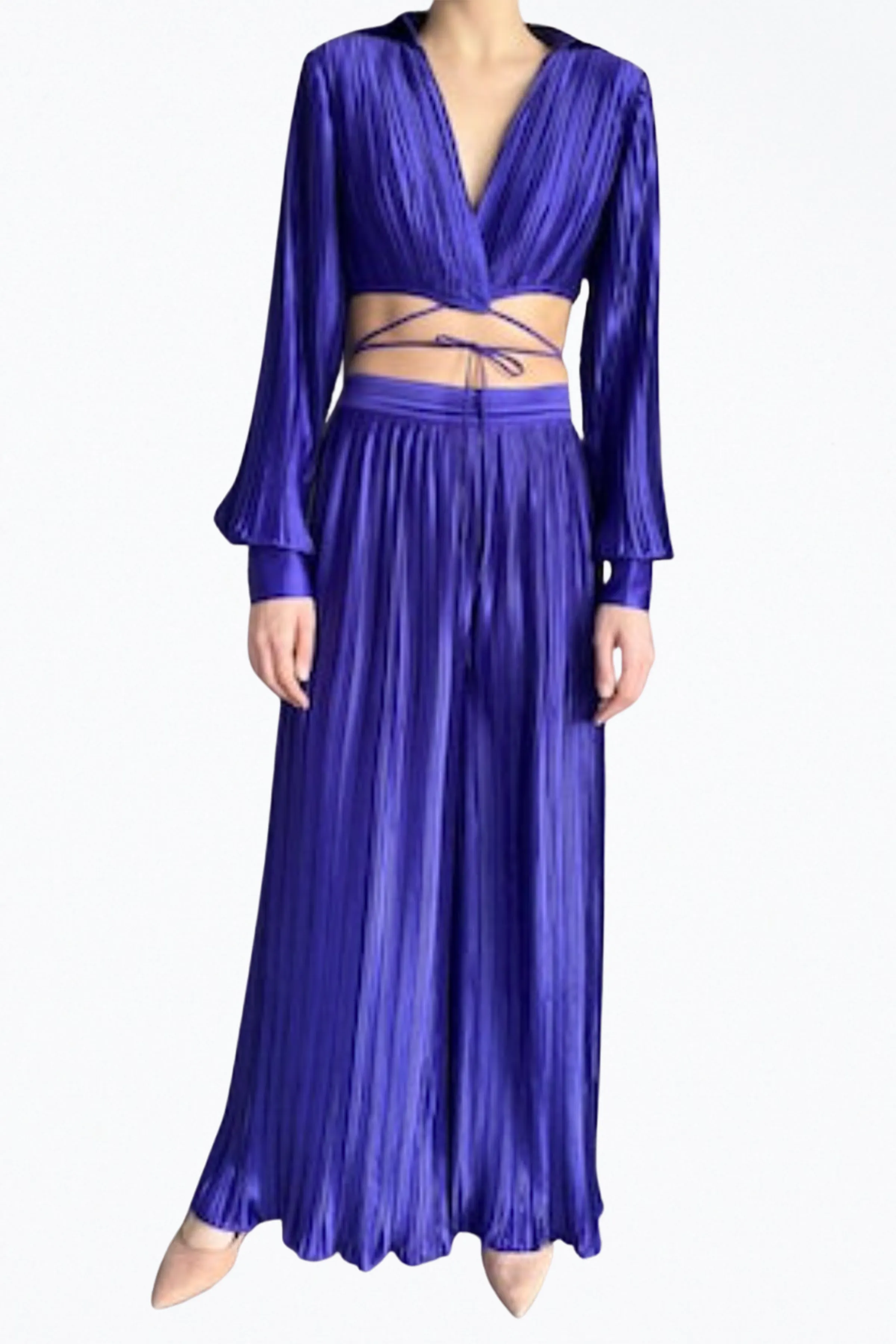 CASSI CROPPED SATIN WRAP TOP