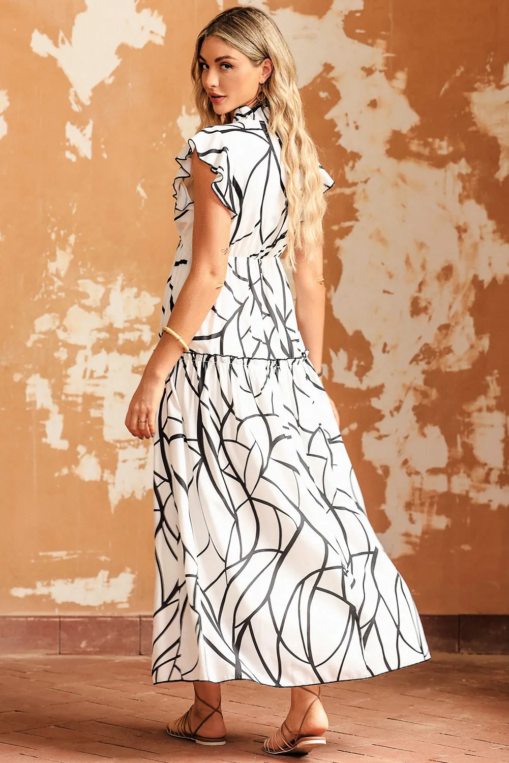 Cassie Ruffled Printed Surplice Cap Sleeve Dress