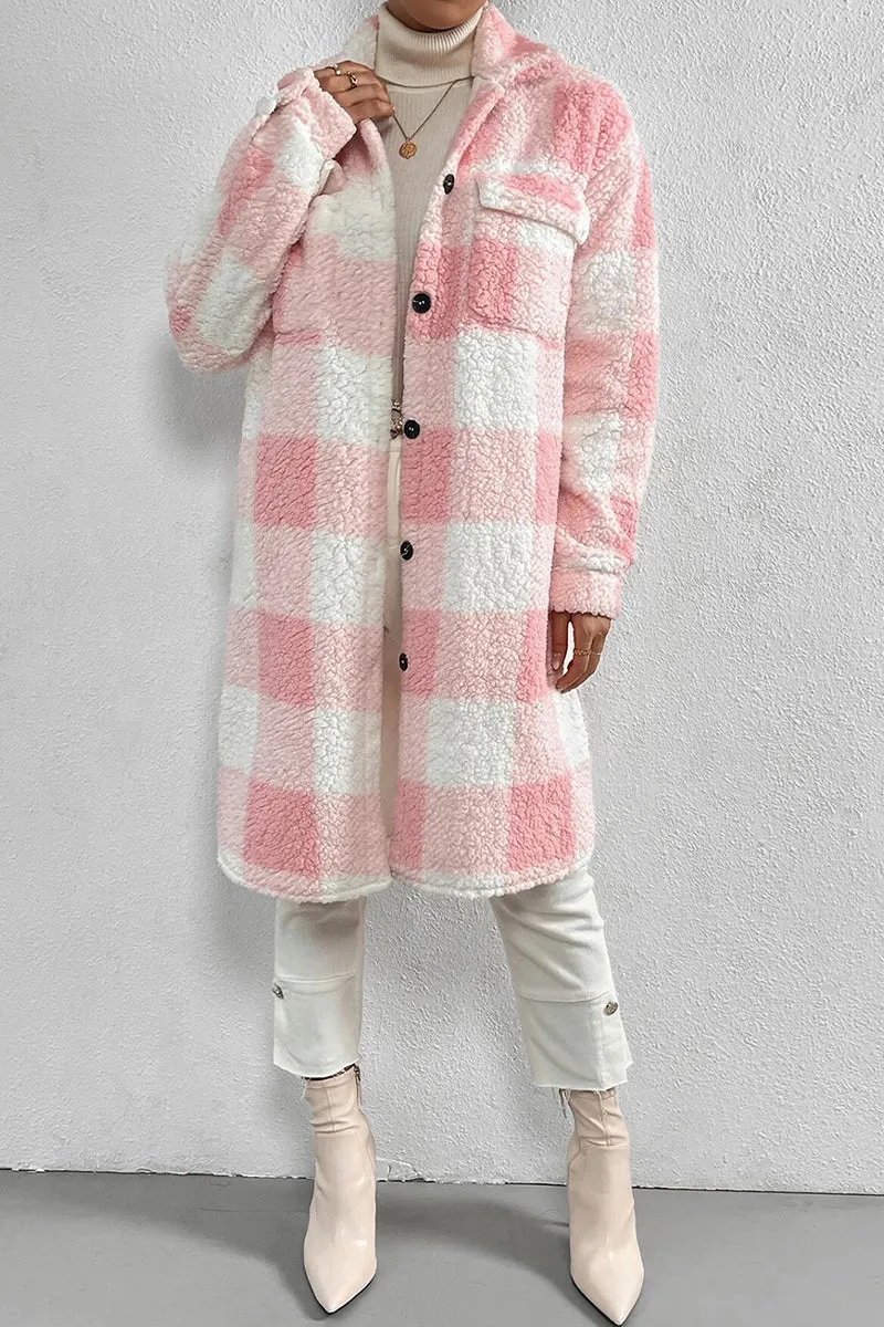 Casual Plaid Pocket Contrast Turndown Collar Outerwear