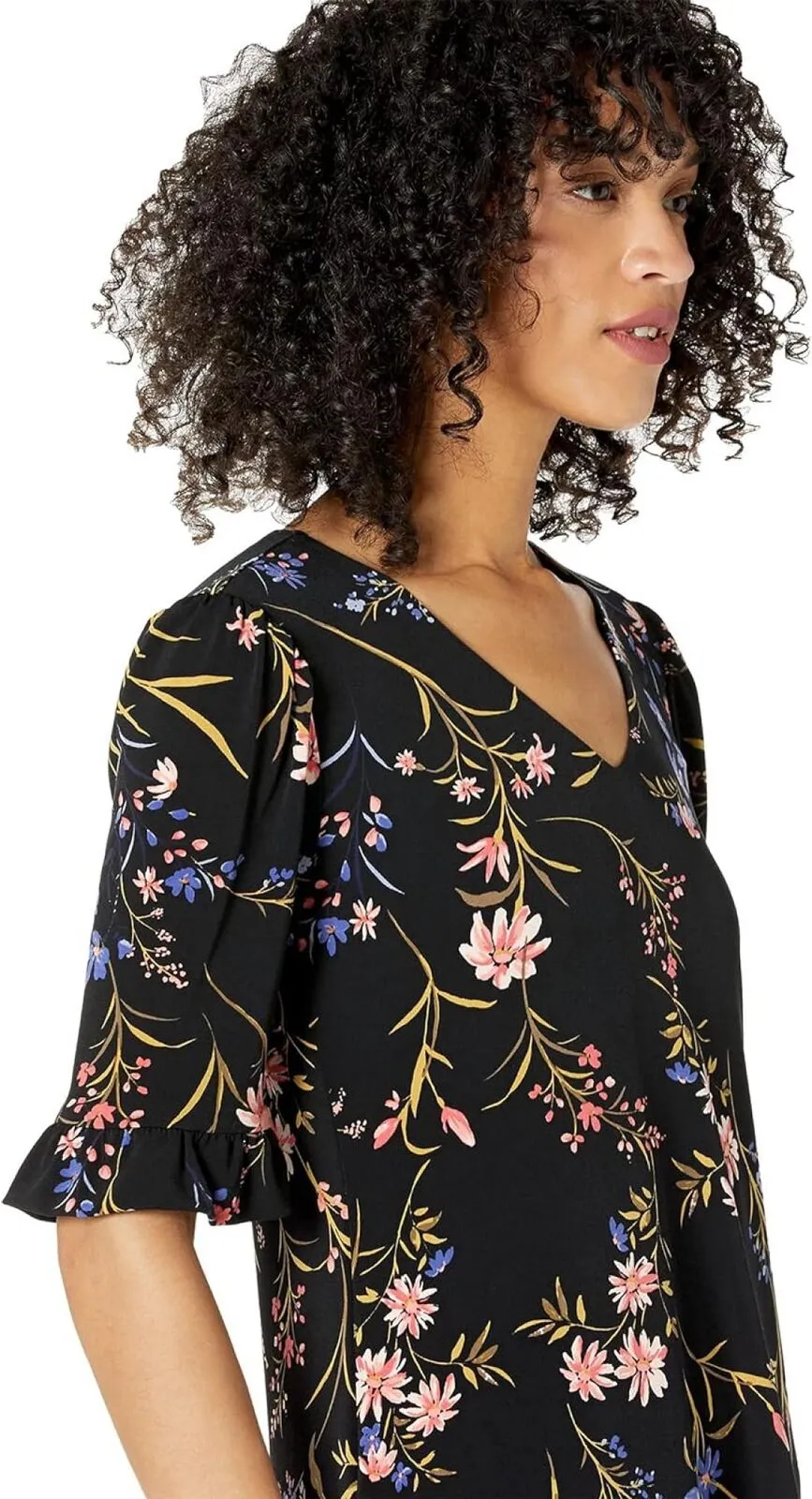 Cece Womens Short Sleeve Ruffled Garden Flora Knit Dress 7021719